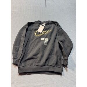 Nike Sweatshirt Girls Large Black NEW DV9374-010 Gold Glitter‎ Swoosh Oversized